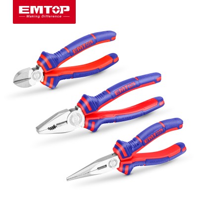 EMTOP 3PCS钳子套装，8英寸组合钳子，6英寸长鼻钳，6英寸对角线切割钳多功能钢丝钳EPLS0311